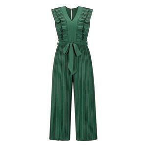 C.CLINE Green Belted & Pleated Sleeveless Jumpsuit Size M